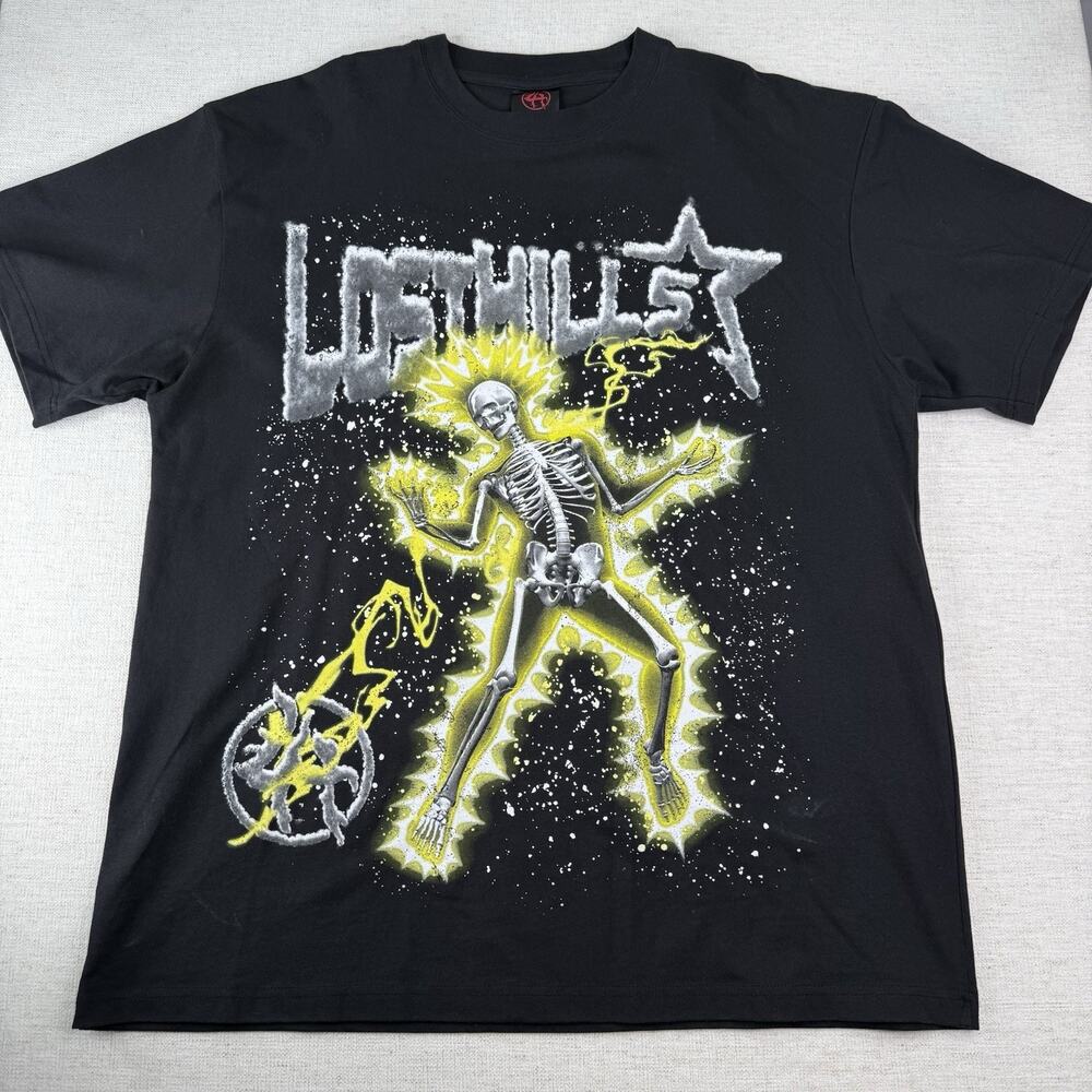 Lost Hills Shirt Skull Men’s Size XL Short Sleeve Double Sided Black Tee